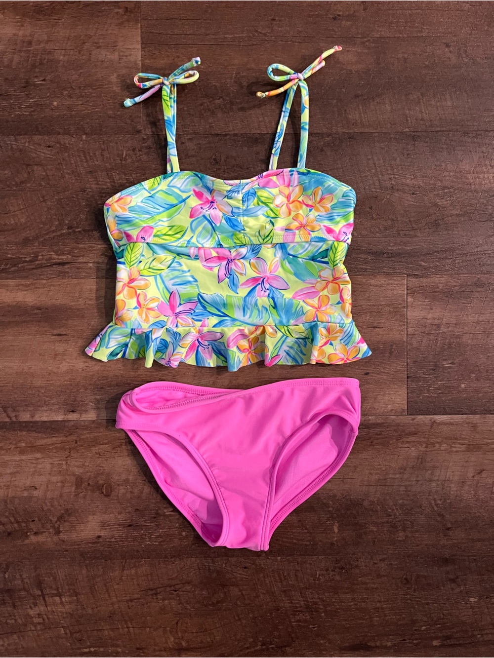 Cat & Jack Pink Top with Multi-Color Floral Ruffle Bikini Bottom